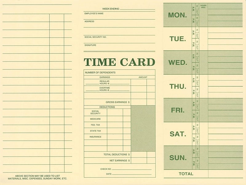 NextDayLabels - Employee Attendance Weekly Time Card, Made in the USA (Pack of 100) - Image 1